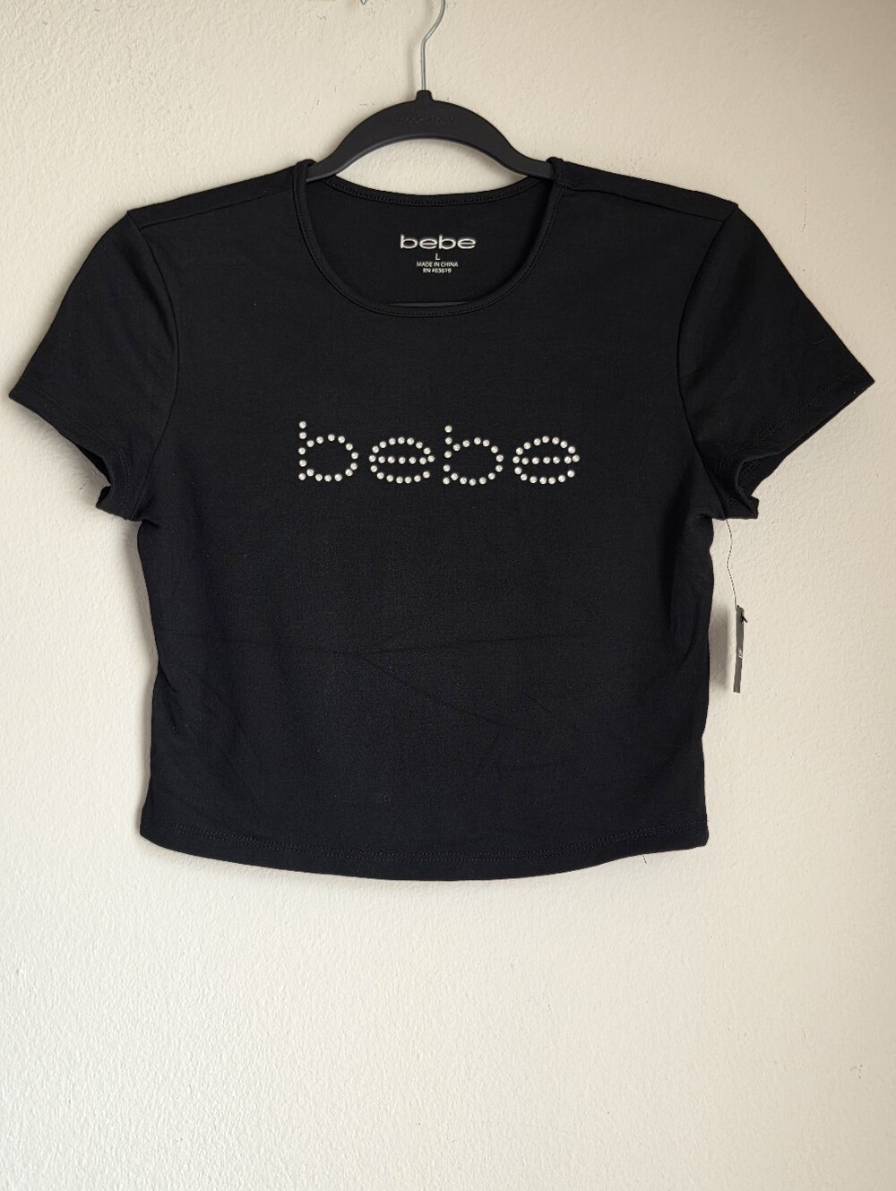 New Bebe Rhinestone Bling Baby Tee Crop Top Size Large
